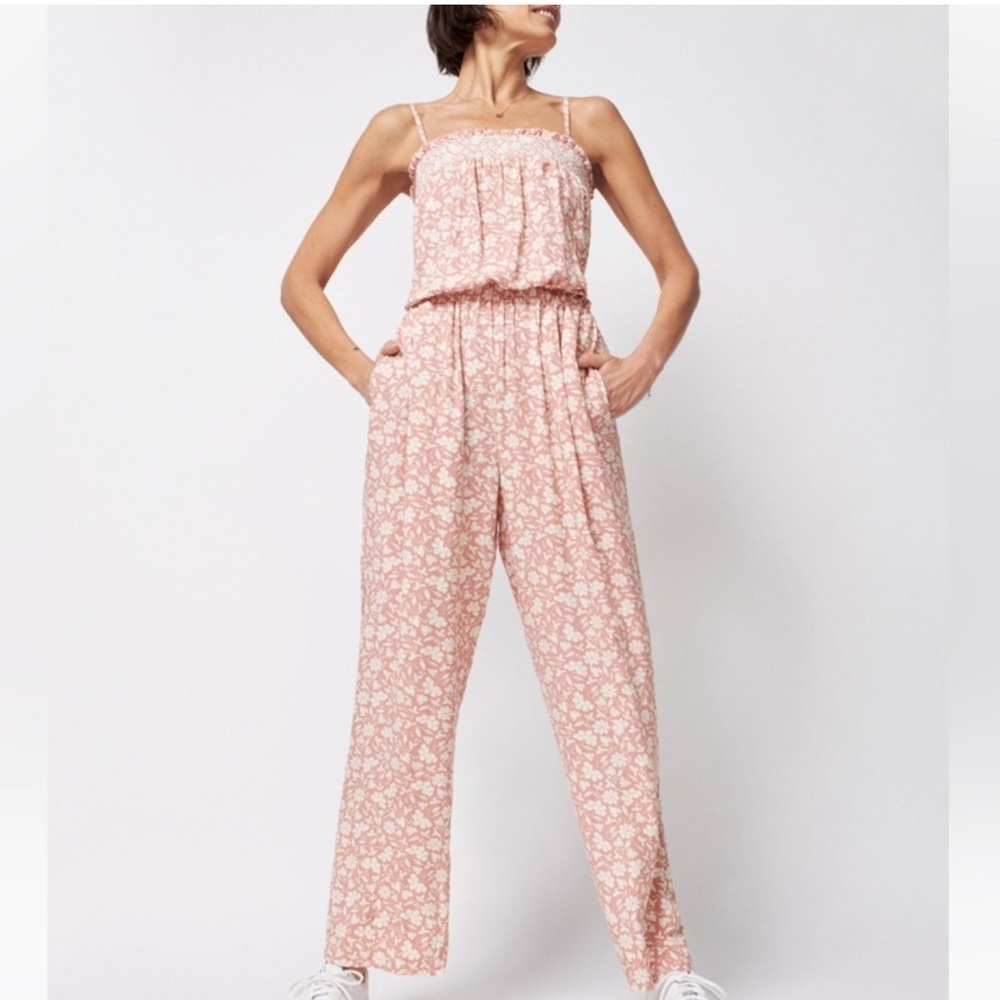 Faherty Strapless  Renata Jumpsuit Floral Pink Size M no straps